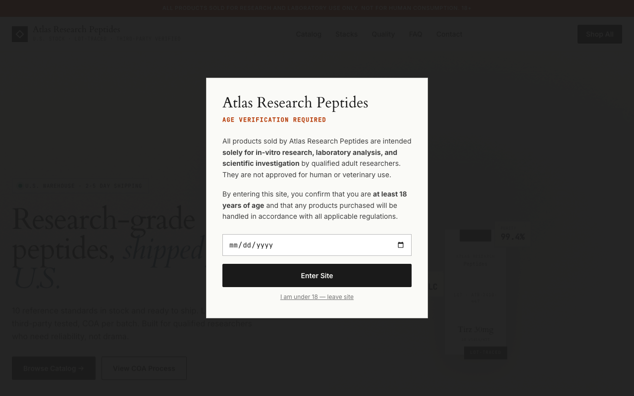 Atlas Research Peptides website preview